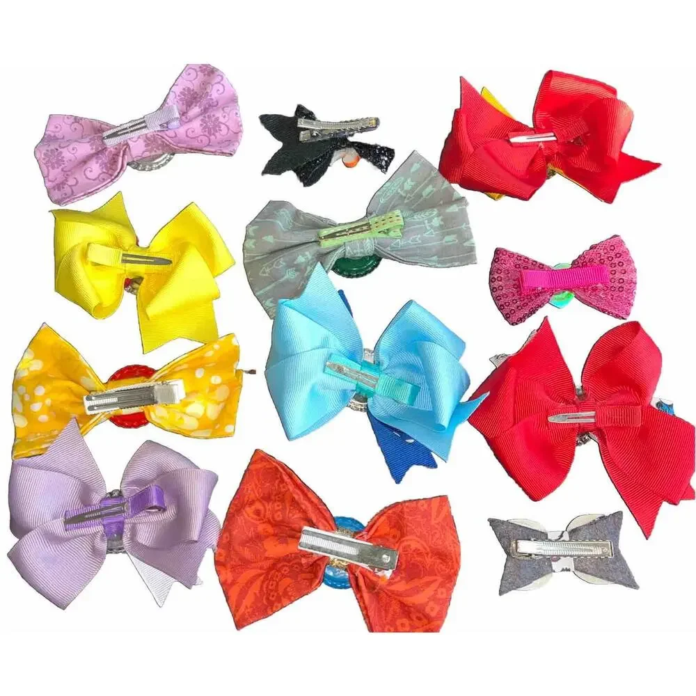 Handmade Disney Princesses Assorted Hair Bows Moana Star Wars Snow White Lot 12